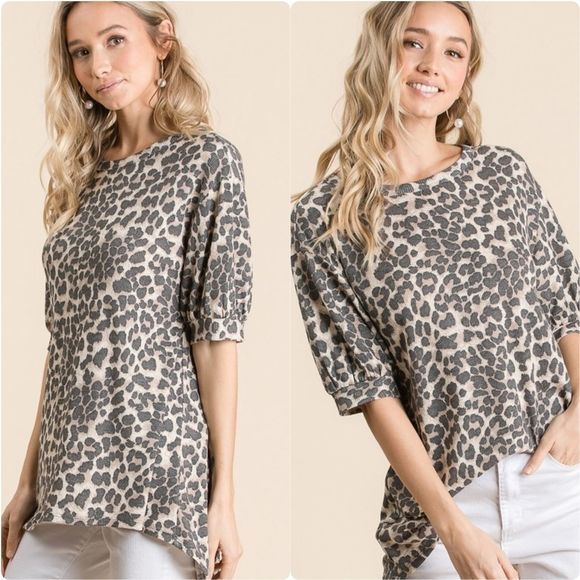 Taupe Animal Print Loose Fit Top - Picture 2 of 4